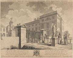 Perspective view of the Foundling Hospital with emblematic figures by Charles Grignion the Elder