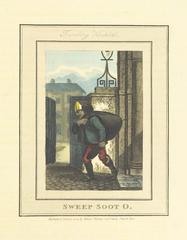 Children at Foundling Hospital cleaning chimney sweep soot in 1804