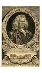 Portrait of Captain Coram in oval frame with Foundling Hospital below