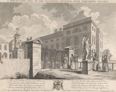 Perspective view of the Foundling Hospital with emblematic figures by Charles Grignion the Elder