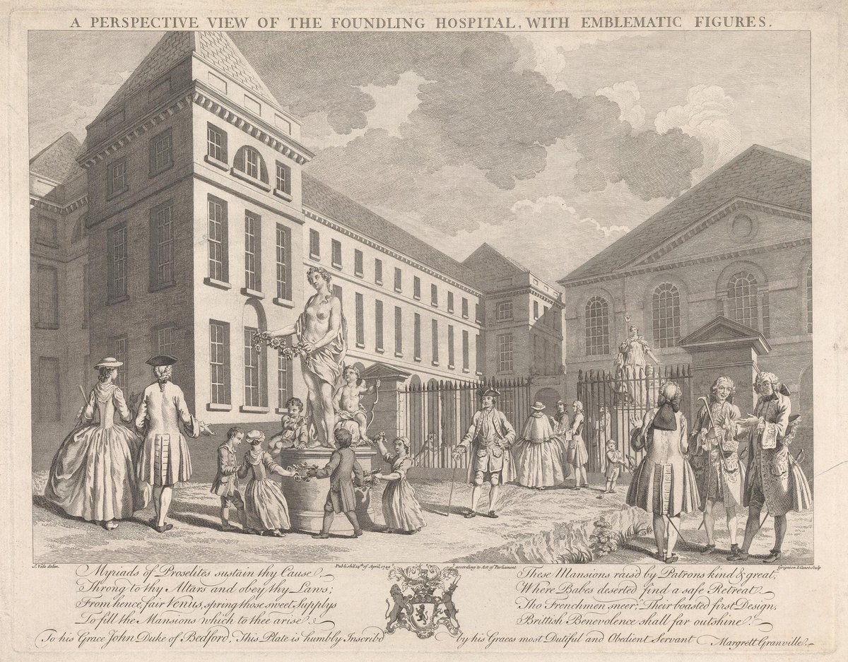 Perspective view of the Foundling Hospital with emblematic figures by Charles Grignion the Elder