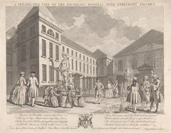 Perspective view of the Foundling Hospital with emblematic figures by Charles Grignion the Elder
