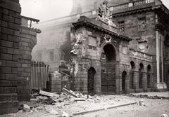 Ruined entrance of the Four Courts building destroyed by explosives in Dublin 1922
