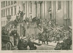 Historical drawing of disaster on the stairs of Świętokrzyski Church