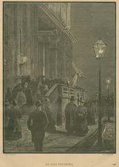 Historical illustration of a shepherds' mass at the Church of the Holy Cross in Warsaw