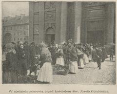 Palm Sunday celebration outside St Joseph the Betrothed Church with people holding palm branches