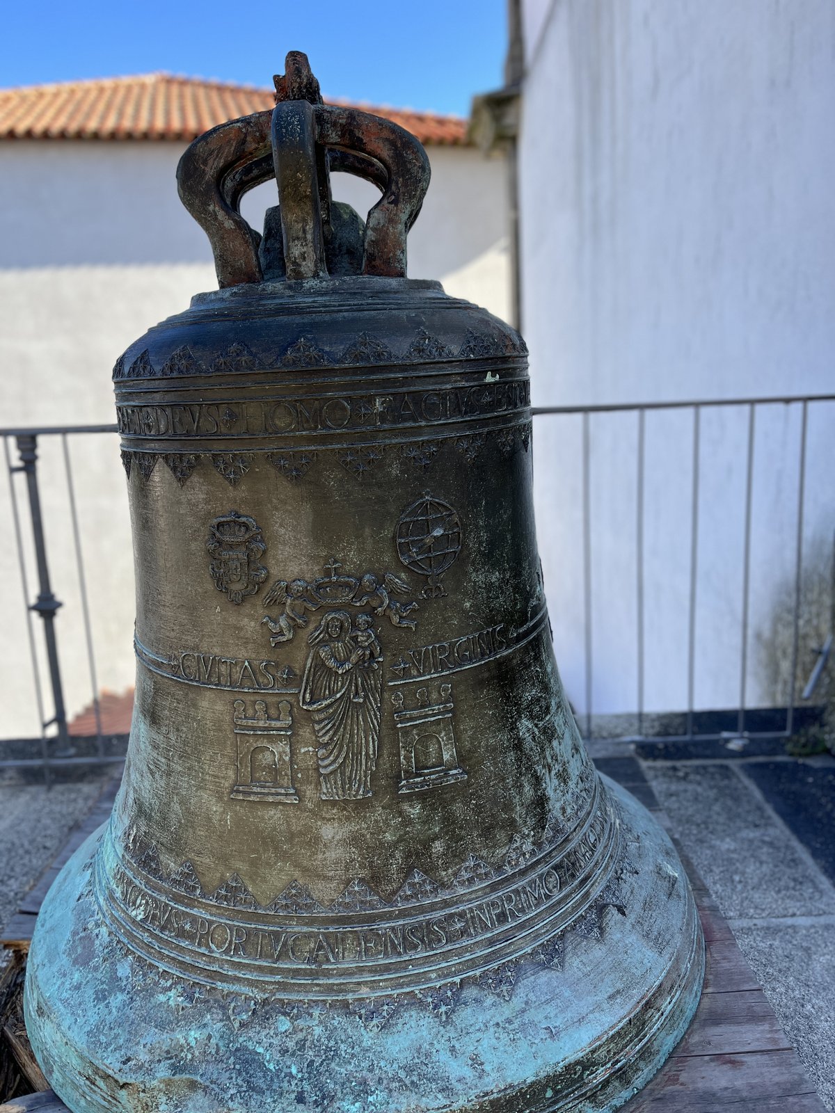 Porto Cathedral bell close-up under clear sky