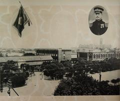 Taipei Normal School under the Taiwan Governor-General's Office in 1926 with campus view, school flag, principal Shiotani Shoji, and Taiwan Governor-General's Office building in the distance