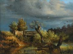 Oil study of the lock at Dammwiese by Rebstöcker Wald near Frankfurt