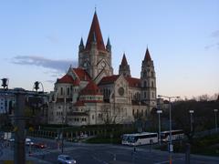 Franz von Assisi Church in Vienna exterior view with ornate architecture and blue sky