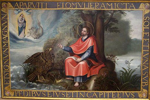 Painting of San Juan Evangelista en Patmos by Diego de Aguilar