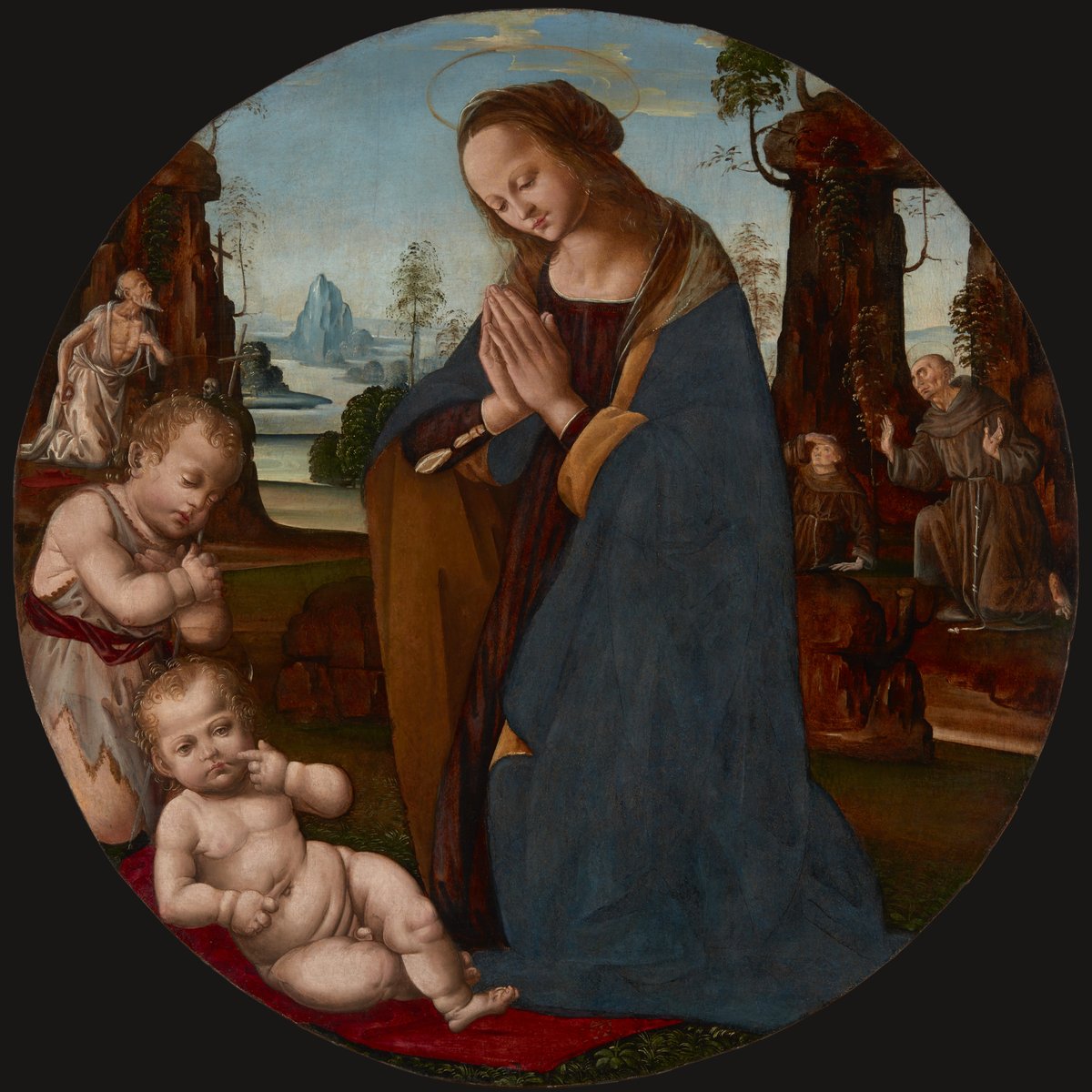 Adoration of the Child with Young St John the Baptist Tondo painting