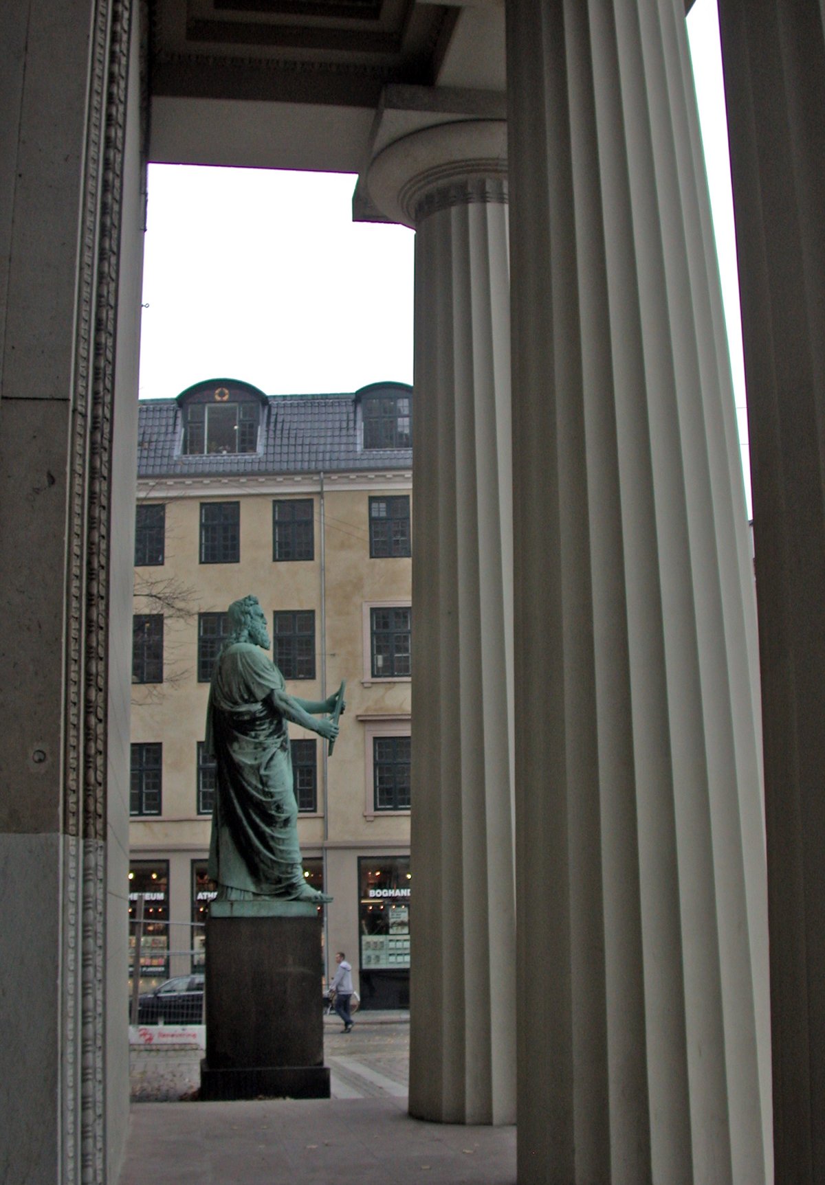 Copenhagen Cathedral entrance gate with statue in Denmark