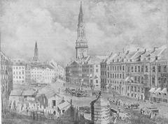 Historic view of merged Gammeltorv-Nytorv square in Copenhagen after 1795 fire