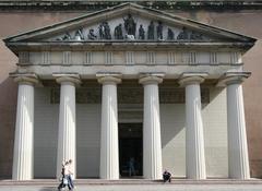 Entrance of Vor Frue Kirke in Copenhagen Denmark