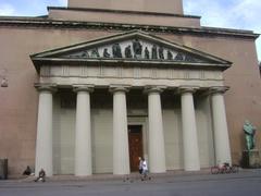 Front view of Vor Frue Kirke church in Copenhagen, Denmark