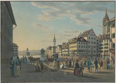 Historic view of Weinplatz in Zurich, Switzerland from 1835