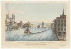 Panoramic view of Zurich city, lake, and surroundings from Auberge de l'Epée, east side