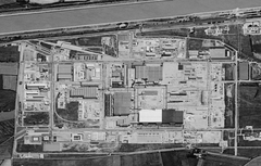 Aerial view of the Pierrelatte Military Uranium Enrichment Plant in France captured by KH-7 GAMBIT satellite in 1967