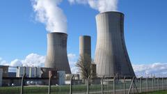 Aerial view of Tricastin nuclear power plant with reactors and cooling towers