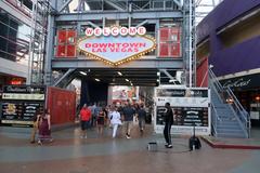 Fremont Street Experience at night with vibrant LED canopy and crowd