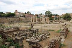 View of the Acropolis and Roman Agora in Athens, Greece on a clear sunny day