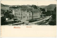 Historical view of the Karlsbad Kaiserbad spa building in 1898