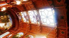 Interior of Zander Hall with wooden decoration and glass ceiling in classic antique style in Císařské lázně, Karlovy Vary
