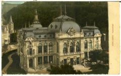 Historic black and white photo of Karlsbad Kaiserbad spa building in 1899