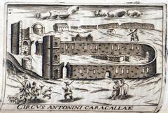 Historical map depicting the Baths of Caracalla and Circus Maximus in Rome