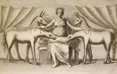Engraving of Epona surrounded by four fouls in Circus stables