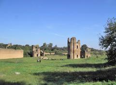Ancient towers of the Circus of Maxentius along Appian Way in Rome