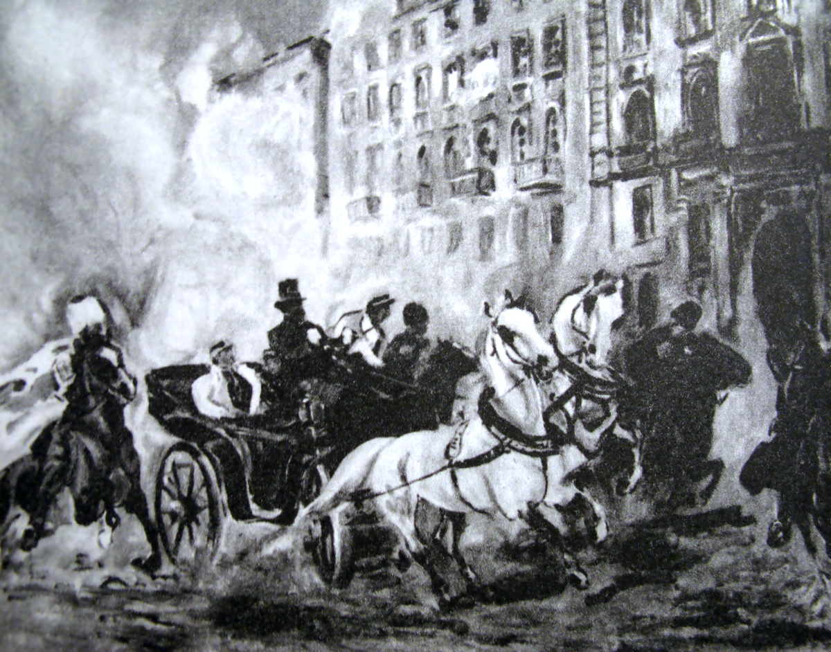 Assassination attempt on Russian general Fyodor Berg in Warsaw 1863 sketch