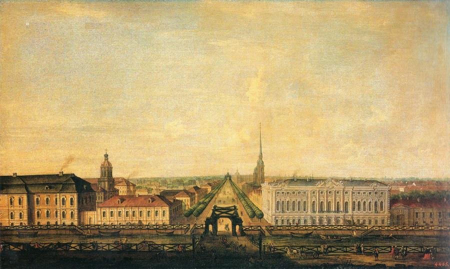 Vintage black and white photo of Nevsky Prospekt street in Saint Petersburg, Russia