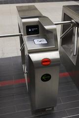 Close-up of new card reader at Montreal Metro station