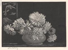 Wood engraving of asters by Lionel Lindsay, 1937