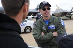 U.S. Air Force Captain Graham Stewart speaking to airplane enthusiasts at the 2011 Australia International Airshow in Geelong