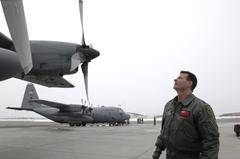 Lt. Col. Gary Gottschall preflight inspection of C-130 Hercules at Elmendorf Air Force Base Alaska March 23