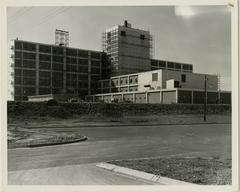 Scaffolding erected for exterior repairs on a damaged building at Elmendorf Air Force Base after an earthquake