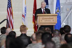 U.S. Defense Secretary Robert M. Gates speaking to servicemembers at Elmendorf Air Force Base and Fort Greely, Alaska in 2009