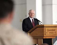 U.S. Defense Secretary Robert M. Gates speaking to servicemembers at Elmendorf Air Force Base and Fort Greely Alaska June 2009