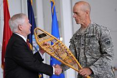 U.S. Defense Secretary Robert M. Gates receiving a momento at Elmendorf Air Force Base Alaska