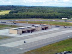 F-15 fighter jets parked at Elmendorf Air Force Base in Anchorage, Alaska