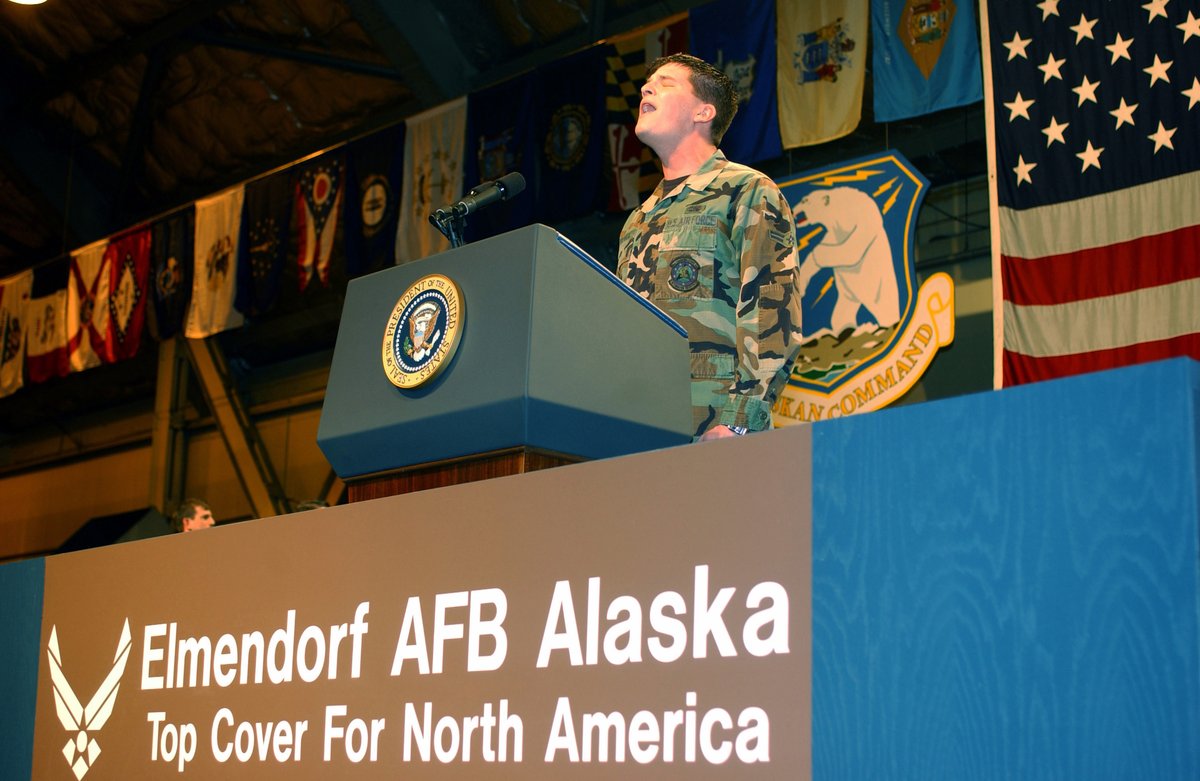 Airman First Class Craig Bowman singing the National Anthem at Elmendorf Air Force Base