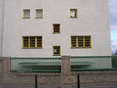 Close-up of the southwest side of Villa Müller, a modernist residential building in Prague with unique cubic architectural design