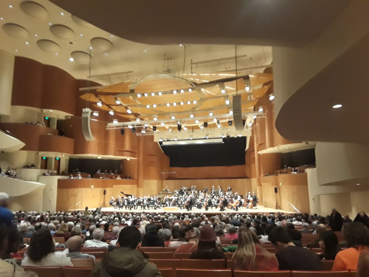 Interior of Meyerhoff Symphony Hall with empty seats and stage before Baltimore Symphony Orchestra performance