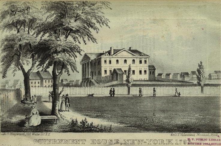 Government House in New York City, depicted in 1795, lithograph from 1852