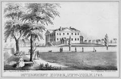 The Government House of the US in New York as it appeared in 1795, illustrated with historic architectural details