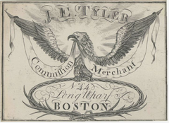Historic illustration of J.E. Tyler commission merchant at No. 44 Long Wharf Boston in 1803
