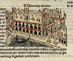 Historical illustration of Venice from 1479 incunable Fasciculus Temporum by Werner Rolewinck